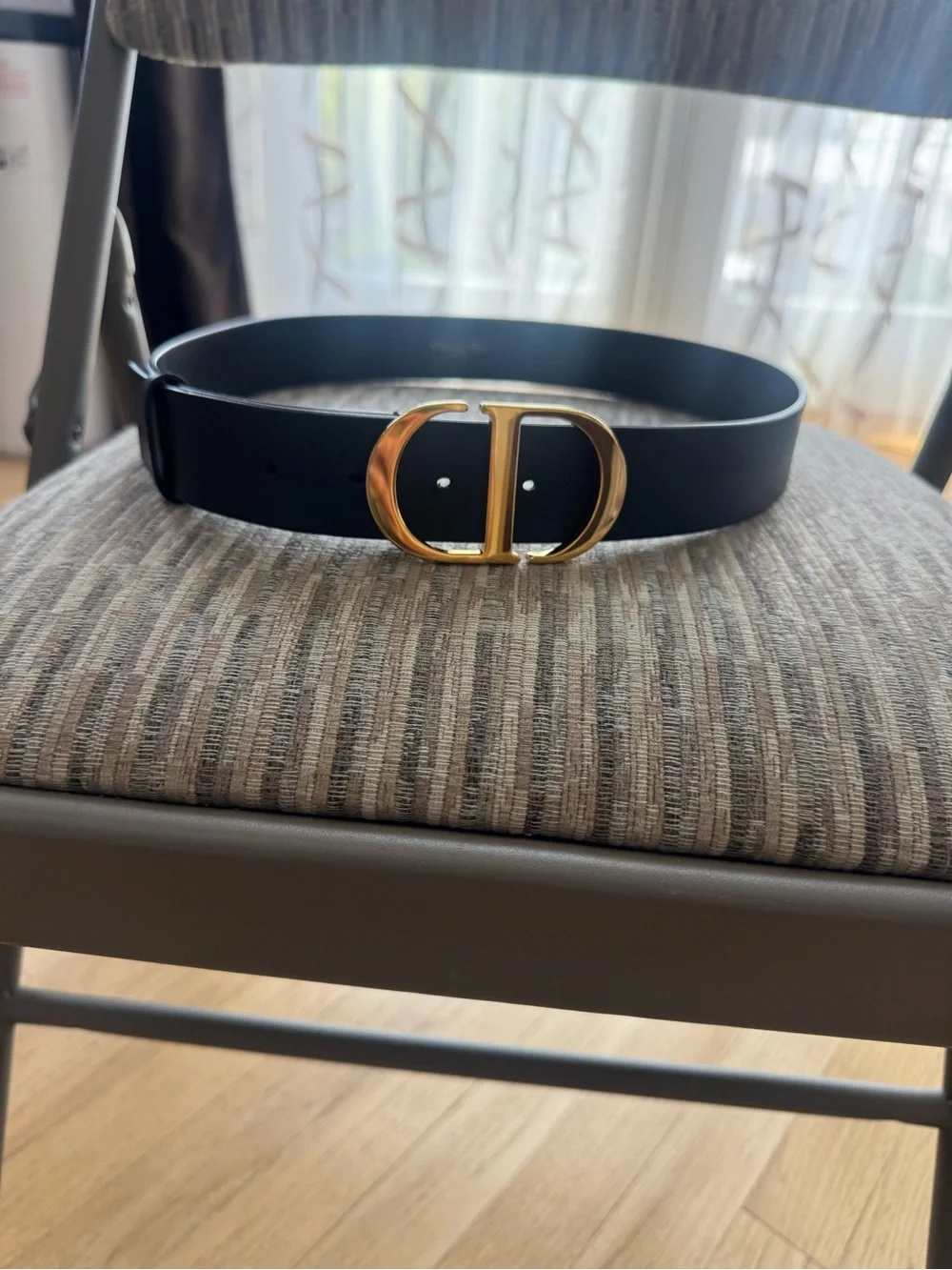 Dior Black Leather Belt with Gold CD Buckle